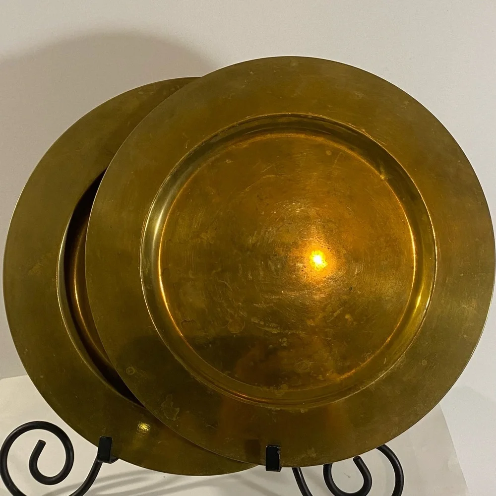 Set of 2 12” Solid Brass Chargers Made in India